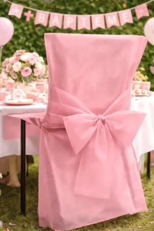 Commander Maintenant Housse de chaise mariage Rose avec noeud X10