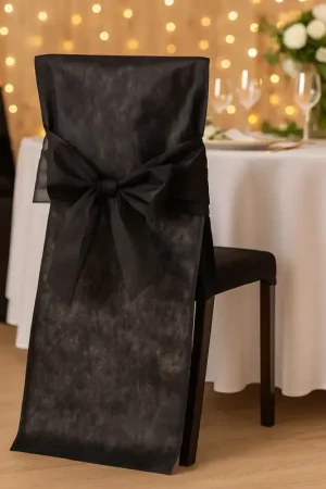 Dernier Modèle Housse de chaise mariage Noir avec noeud X10