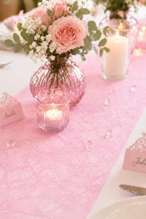 Commande En Gros Chemin de table Mariage rose Fanon 30 cm x 5 mètres