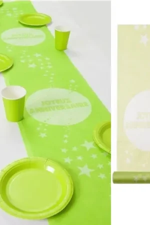 Vente Flash Chemin de table Joyeux Anniversaire Vert anis