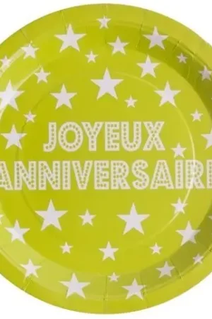 Offre Spéciale Assiette carton jetable Joyeux Anniversaire Vert anis 23cm x 10 pièces