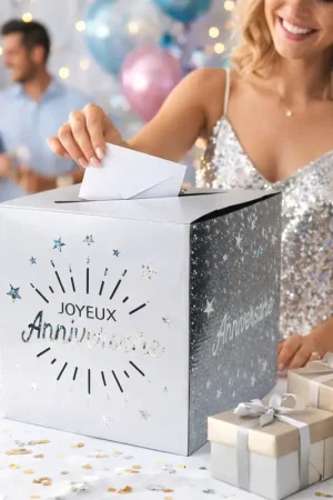 Urne a enveloppe Joyeux anniversaire Argent Vente Flash