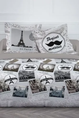 Housse de couette pas cher 220x240 Bonjour Paris Meilleur Prix