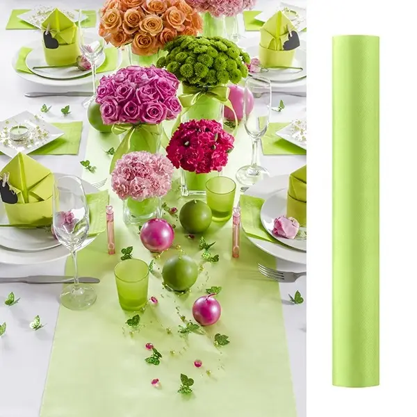 Chemin de table mariage en satin Vert anis 36cm x 9 mètres Paiement Sécurisé