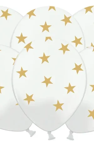 Vente Flash Ballon gonflable Blanc Etoile Or 35cm x 6 pièces