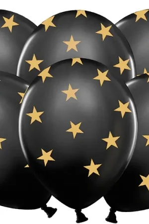 Prix Réduit Ballon gonflable Noir Etoilé Doré 35cm x 6 pièces
