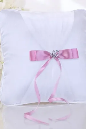 Vente Flash Coussin porte alliance en tissu satin avec double coeur