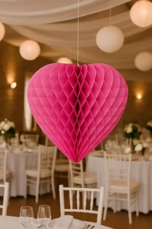 Vente Flash Coeur à Suspendre en papier 30cm Fuchsia