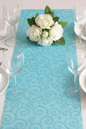 Offre Spéciale Chemin de table en organza arabesque Turquoise