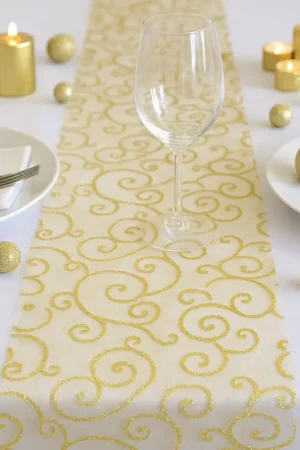 Must-Have Chemin de table en organza arabesque Or