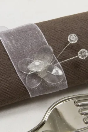 Seulement Aujourd'hui Rond de serviette mariage papillon Blanc x 6 pièces