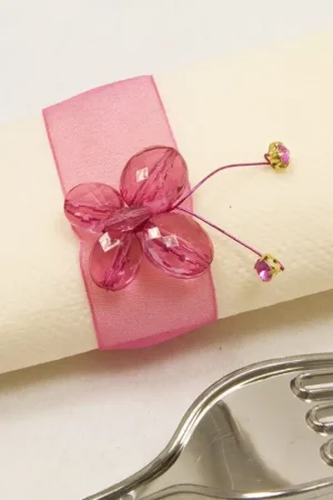 Dernier Modèle Rond de serviette mariage papillon Fuchsia x 6 pièces