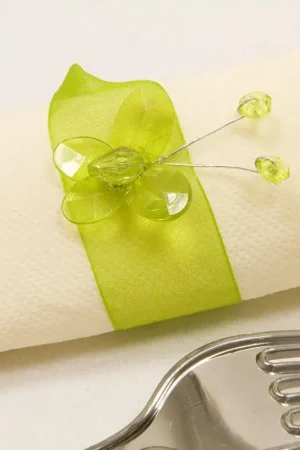 Certifié Rond de serviette mariage papillon Vert anis x 6 pièces