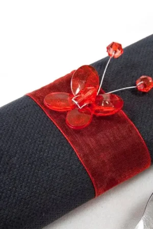 Bon Plan Rond de serviette mariage papillon Rouge x 6 pièces