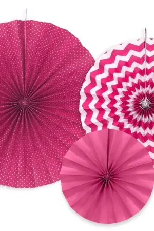 Rosace eventail en papier fuchsia a suspendre x 3 pièces Dernier Modèle