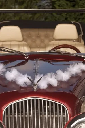 Guirlande deco voiture mariage en tulle pom pom Blanc x 3 pièces Offre Spéciale