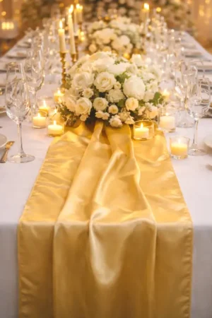 Chemin de table mariage en satin Or 36cm x 9 mètres Satisfait Ou Remboursé