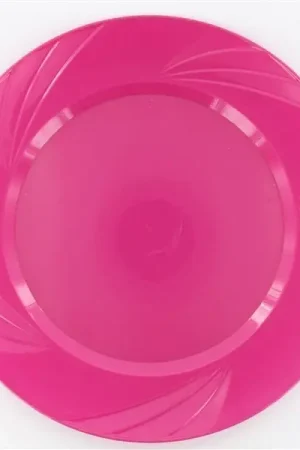 Retour Gratuit Assiette en plastique ronde réutilisable Fuchsia x 6 pièces
