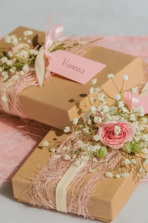 Nouveauté Etiquette rectangle Rose avec ruban x 12 pièces