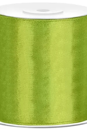 Satisfait Ou Remboursé Ruban satin 100mm Vert anis en bobine de 25 mètres