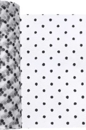 Meilleur Prix Rouleau de tulle blanc a pois noir 15cm