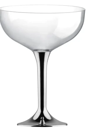 Coupe champagne en plastique pied Argent Chrome x 20 pièces Meilleure Vente
