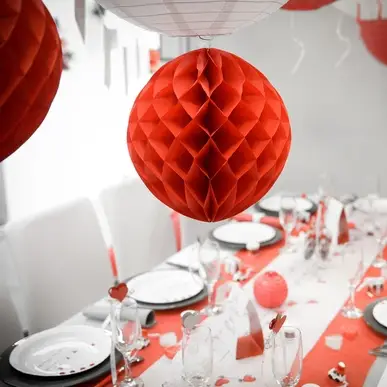 Boule en papier alveole Rouge 30cm x2 Vente Directe