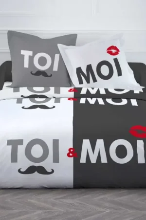 Housse de couette 240X260 Toi et Moi Moustache Produit De Marque