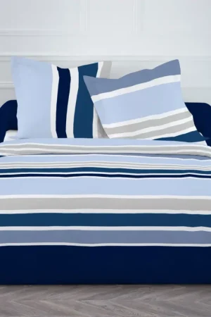 Housse de couette TODAY Rayures Bleu Marine Paiement Sécurisé