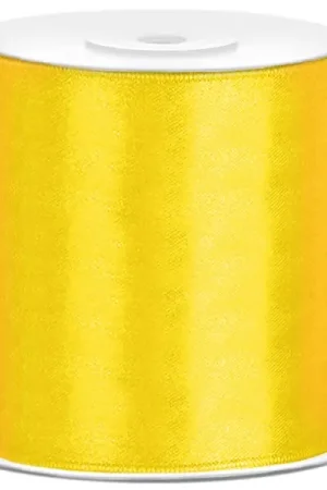 Marque Ruban satin 100mm Jaune en bobine de 25 mètres
