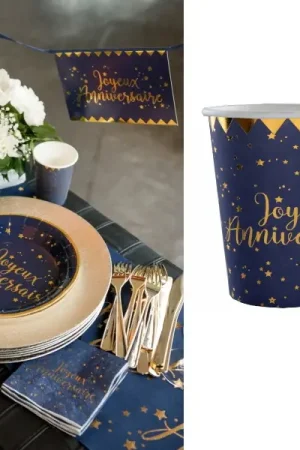 Gobelet en carton Joyeux anniversaire BlEU Marine x 10 pièces Soldes