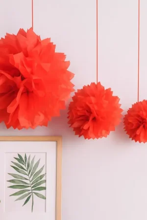 Boule pompon papier de soie Rouge x 3 pièces Commander Maintenant