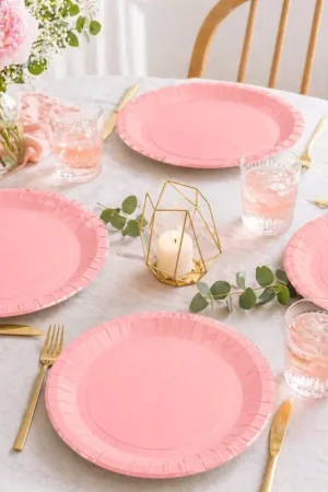 Assiette en carton rose 23cm x 10 pièces Nouvelle Collection