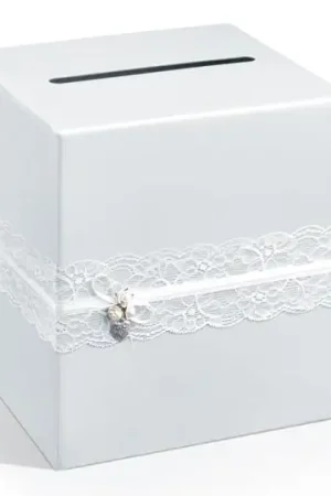 Authentique Urne mariage Blanche avec Dentelle Blanc