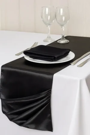 Prix Choc Chemin de table mariage en satin noir 36cm x 9 mètres