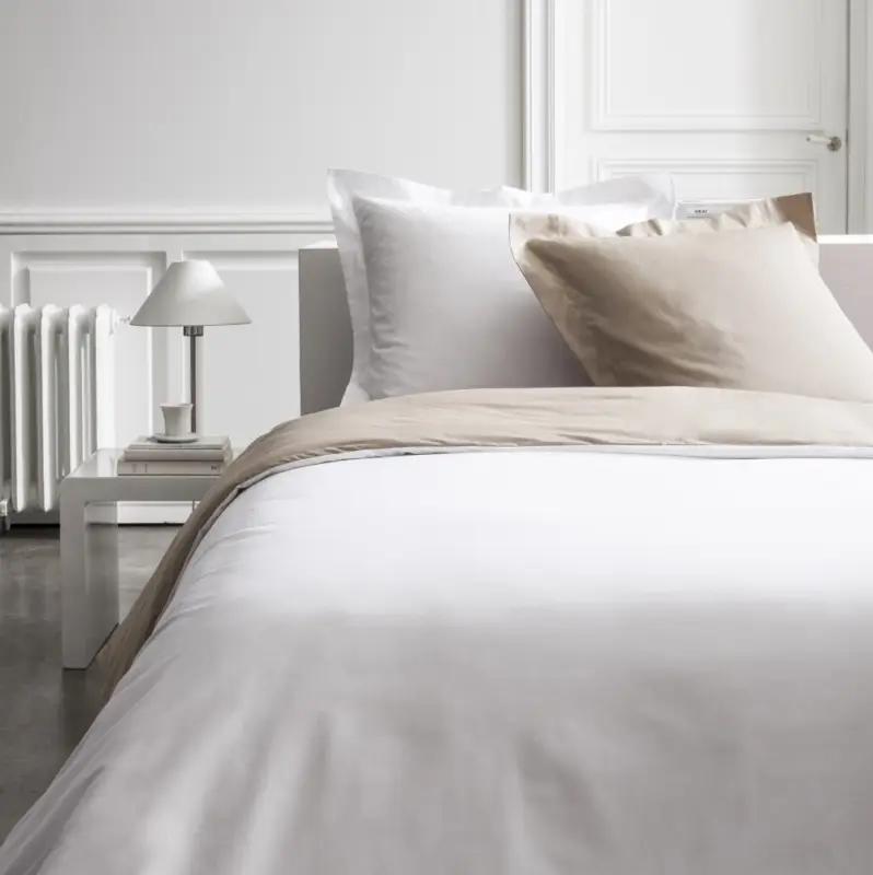 Nouveauté Housse de couette percale 240x260 cm Bicolore Beige Blanc