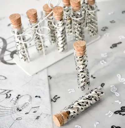 Eprouvette a dragees Musique Blanc en verre 10cm Top Vente