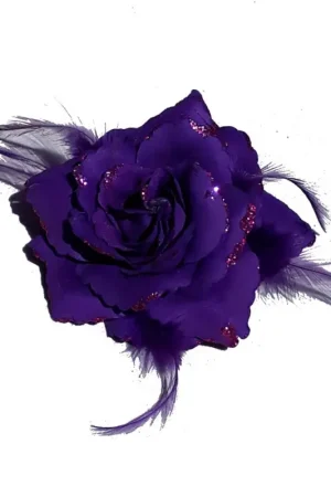 Fleurs plumes avec paillettes sur pince Violet x 4 pièces Meilleure Vente