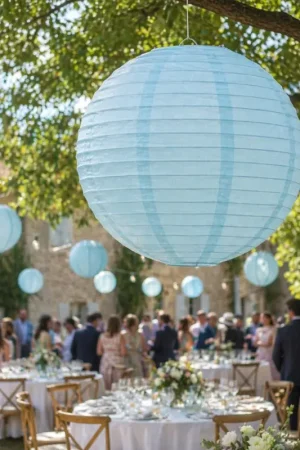 Solde Boule lampion en papier 50cm Bleu ciel