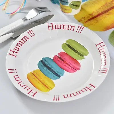 Assiette en carton Macarons 23cm x 10 pièces Prix Cassé