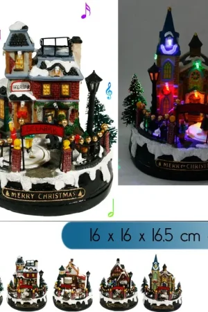 Village de Noel lumineux sonore 16x16x16 cm Meilleur Choix