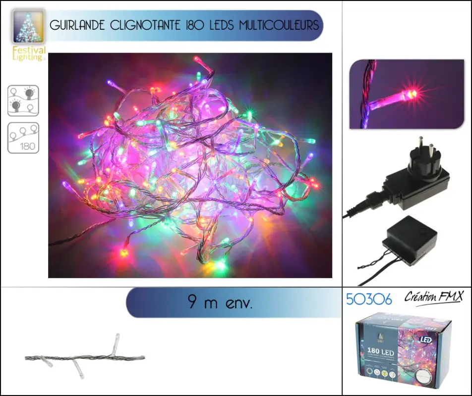 Expédié Aujourd'hui Guirlande lumineuse de noel 180 LED Multicolore