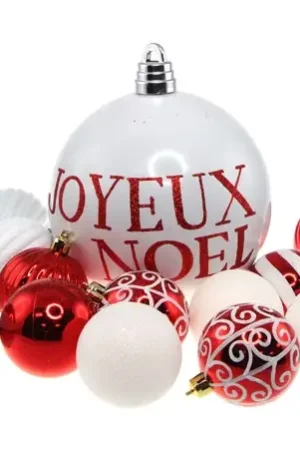 Petit Prix Boule de Noel Blanc et Rouge Joyeux Noel x 21 pièces