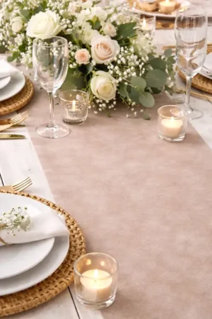 Meilleur Choix Chemin de table mariage en tissu intissé Taupe 30cm