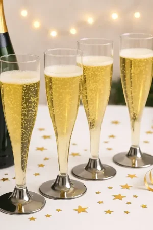 Livraison Express Flute champagne plastique pas cher Argent Chrome x 6