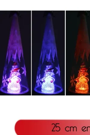Promotion Petit cone lumineux de noel en verre avec figurine