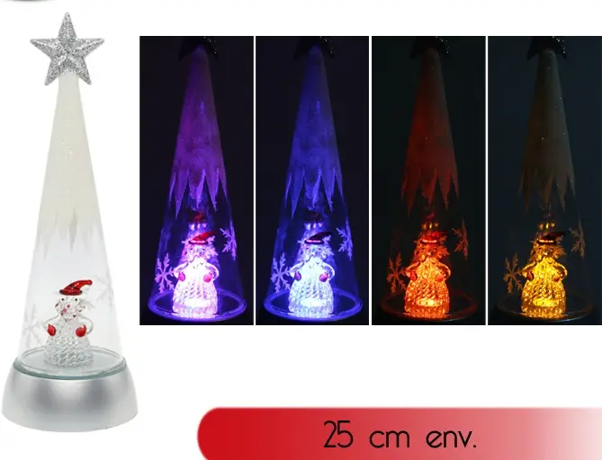 Promotion Petit cone lumineux de noel en verre avec figurine