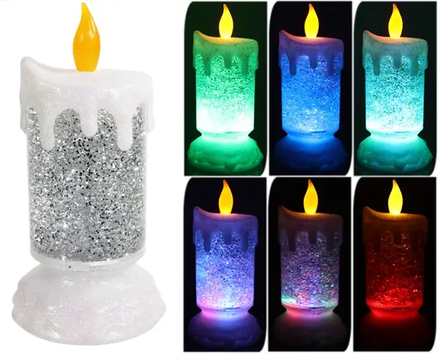 Seulement Aujourd'hui Bougie LED Pailleté Argent avec Couleur Changeante