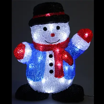 Bonhomme de neige lumineux acrylique avec Gilet Bleu Quantité Limitée