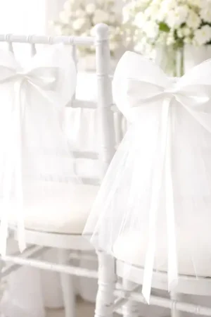 Prix Choc Noeud en satin et tulle Blanc 18cm x 2 pièces